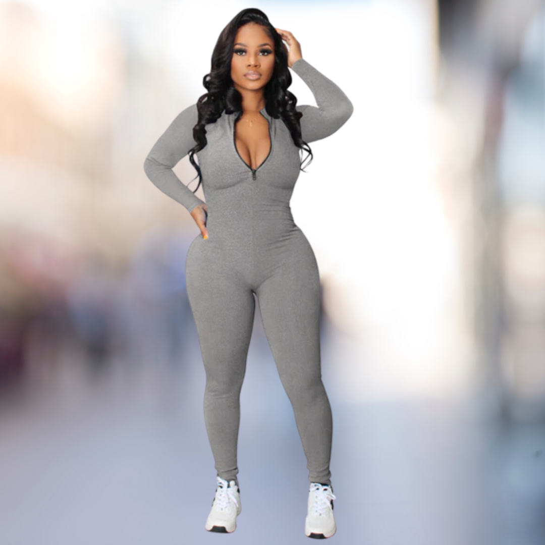 Heather Gray Zip-Up Jumpsuit