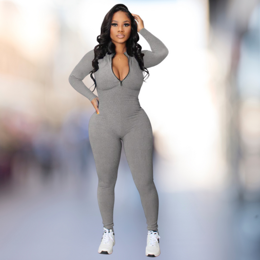 Heather Gray Zip-Up Jumpsuit