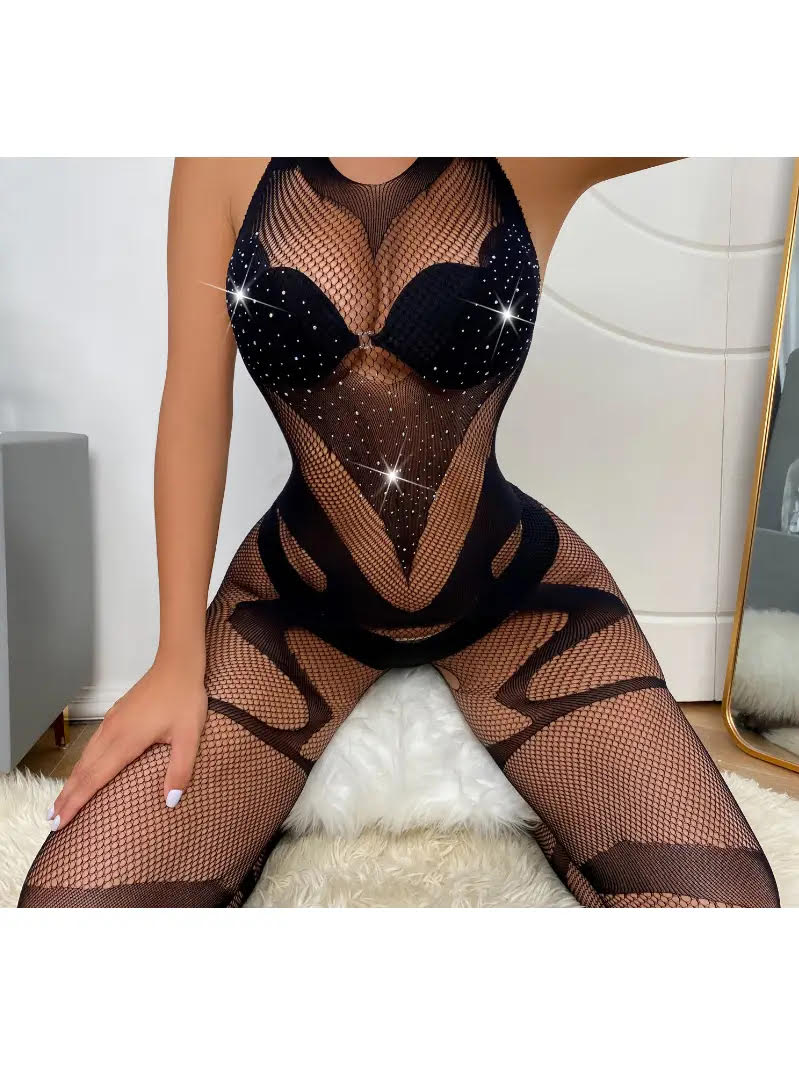 Midnight Mesh Halter Bodysuit